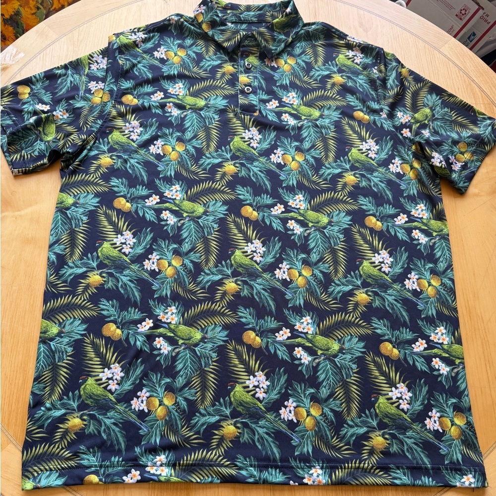 Chase 54 Tropical Bird Golf Polo Shirt Stretch Mens Large Aloha